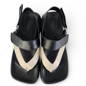 ALOHAS Black & Cream Leather Platform Sandals Minimalist size 37
